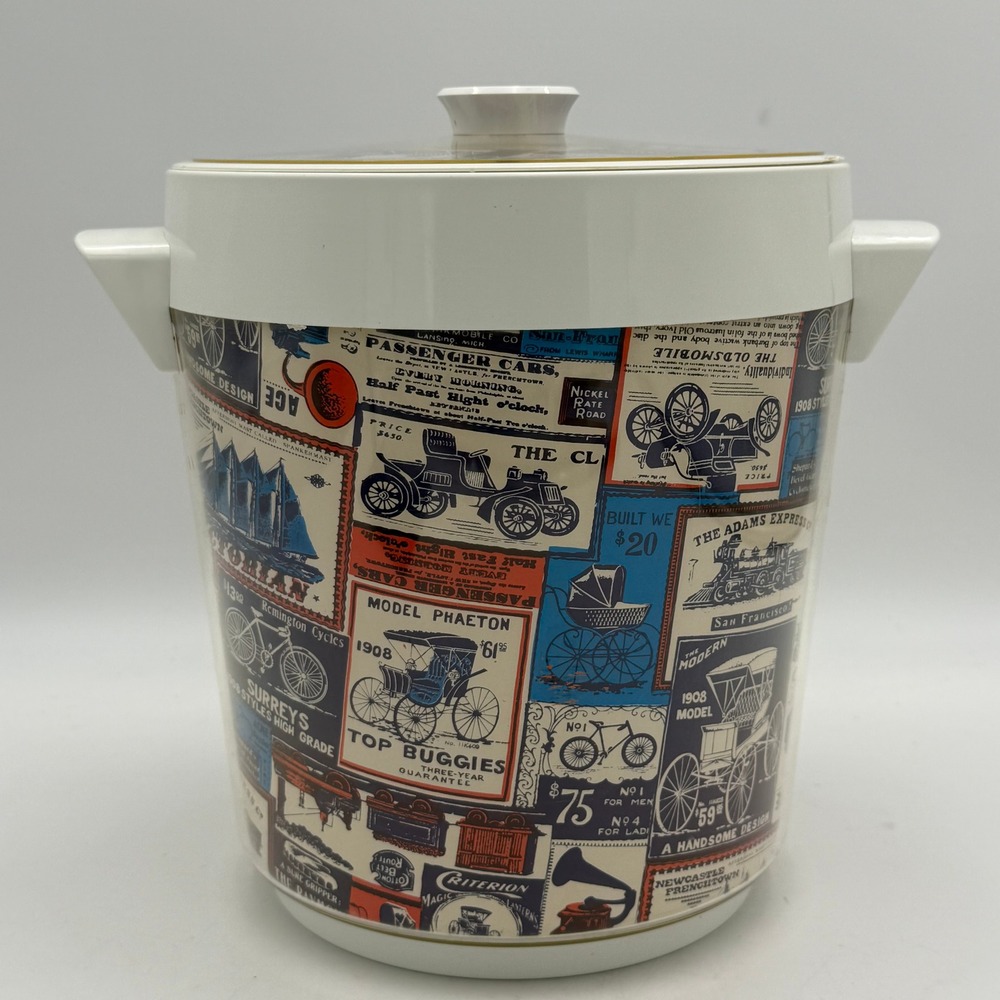 Vintage Thermo-Serv West Bend Ice Bucket Antique Car Bicycle Retro Barware USA
